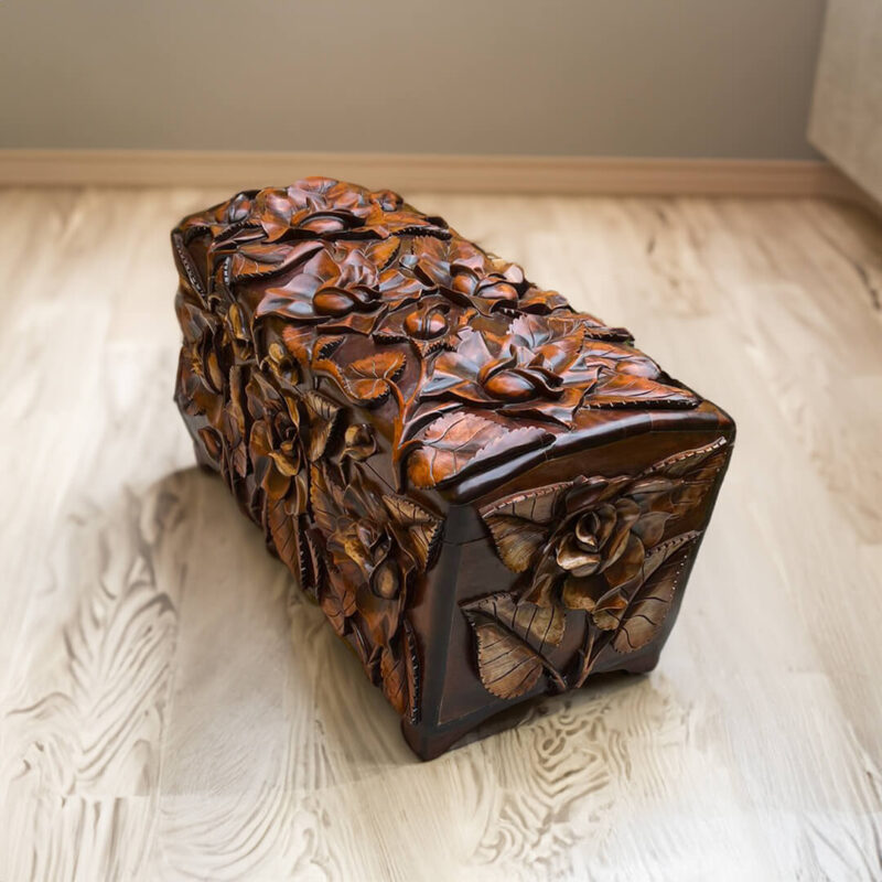Hand-Carved Cedar Wood Chest - Image 2