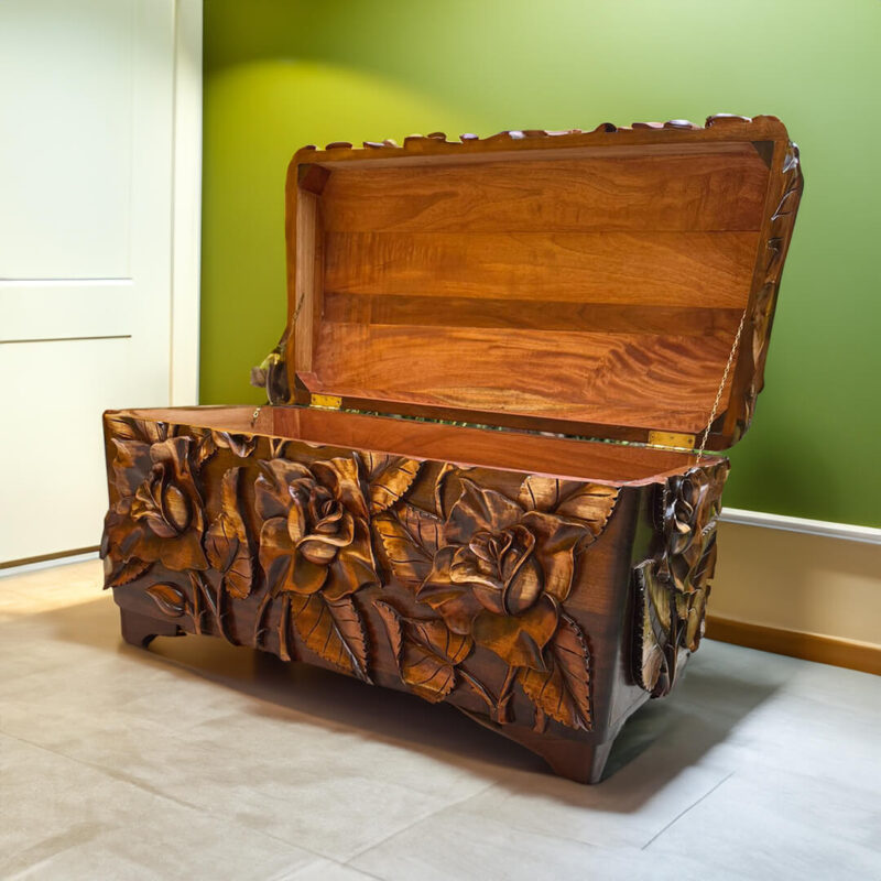 Hand-Carved Cedar Wood Chest - Image 4
