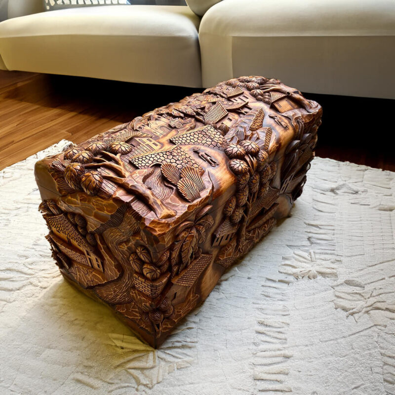 Hand-Carved Cedar Wood Chest - Image 2