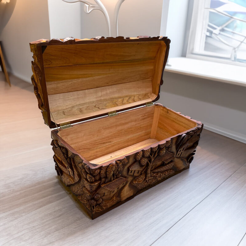 Hand-Carved Cedar Wood Chest - Image 4