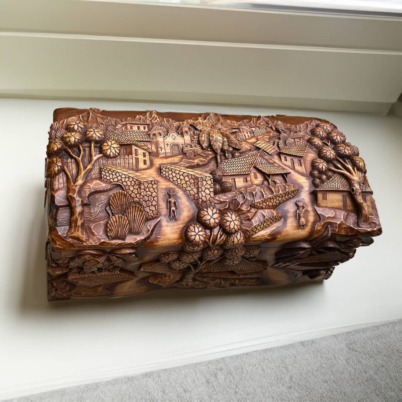 Hand-Carved Cedar Wood Chest - Image 3