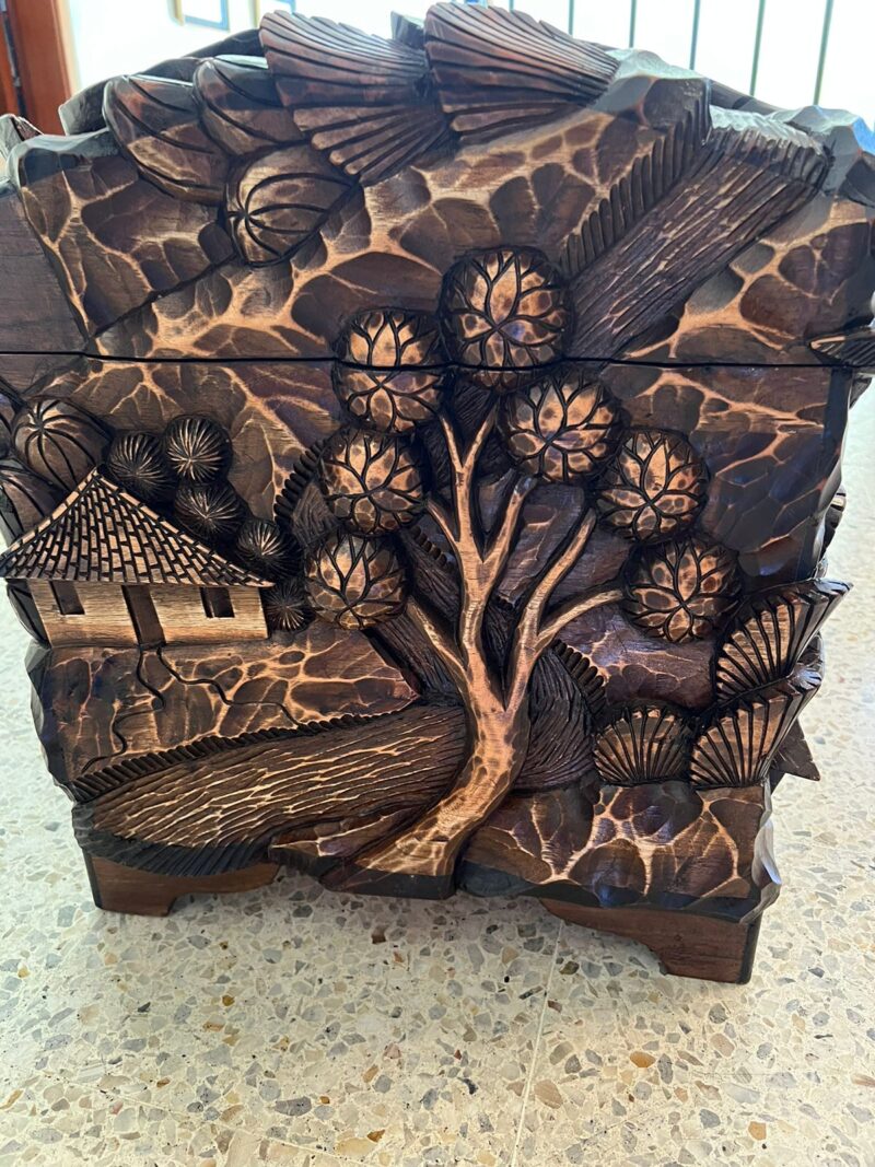 Hand-Carved Cedar Wood Chest - Image 5